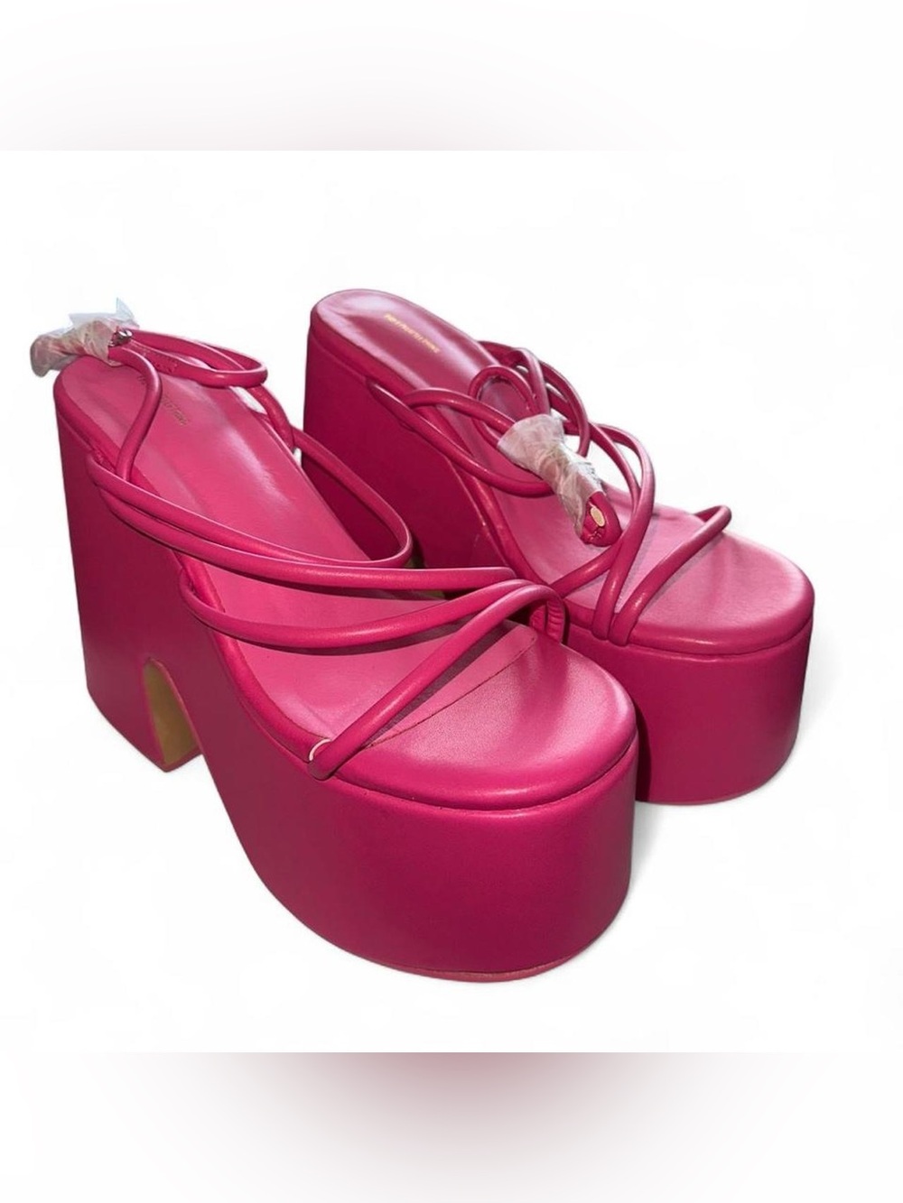 Hot Pink Strappy Platform Chunky Heels